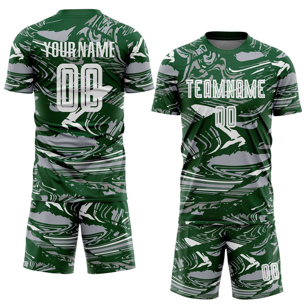 Custom Figure White Green=Gray Fluid Art Splash Sublimation Soccer Uniform Jersey alternate