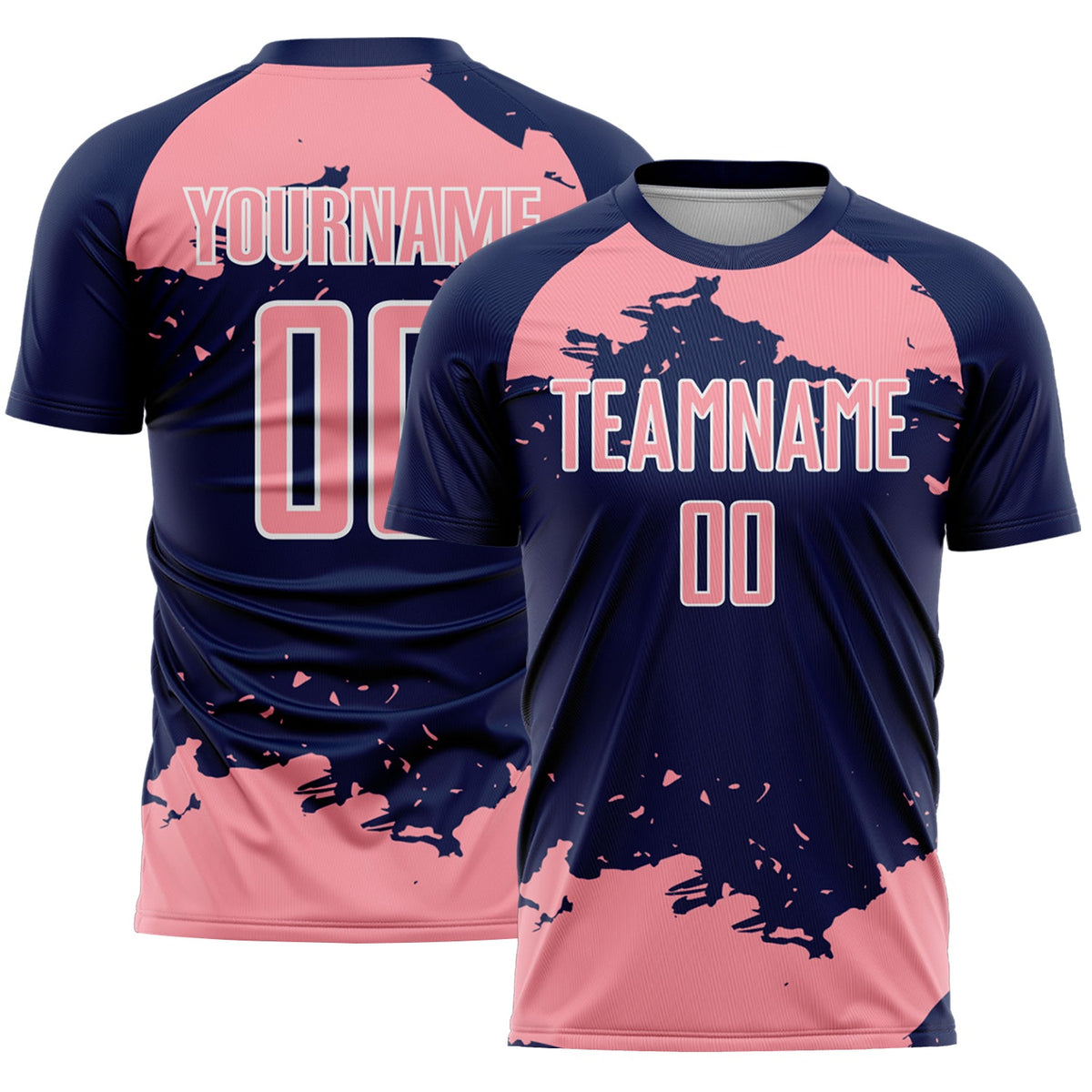 Custom Navy Medium Pink-White Abstract Fragment Art Sublimation Soccer Uniform Jersey
