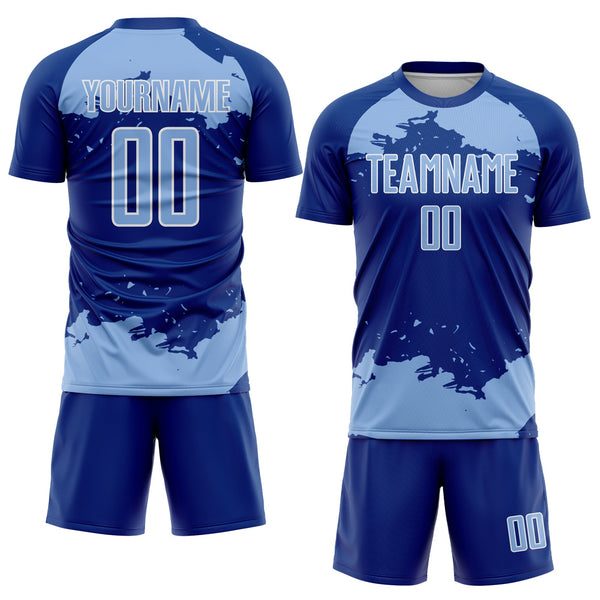 Custom Royal Light Blue-White Abstract Fragment Art Sublimation Soccer Uniform Jersey alternate