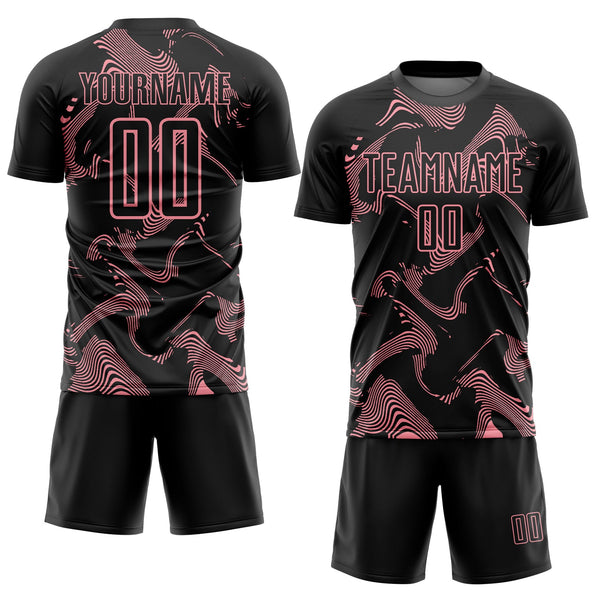 Custom Black Medium Pink Curve Lines Sports Sublimation Soccer Uniform Jersey alternate