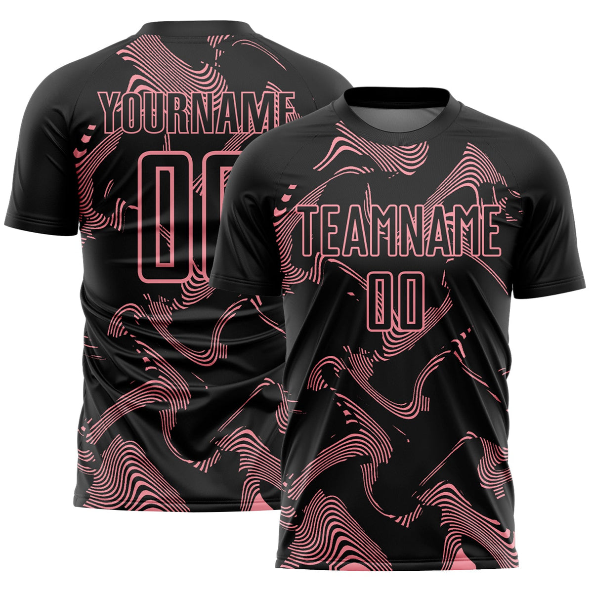Custom Black Medium Pink Curve Lines Sports Sublimation Soccer Uniform Jersey