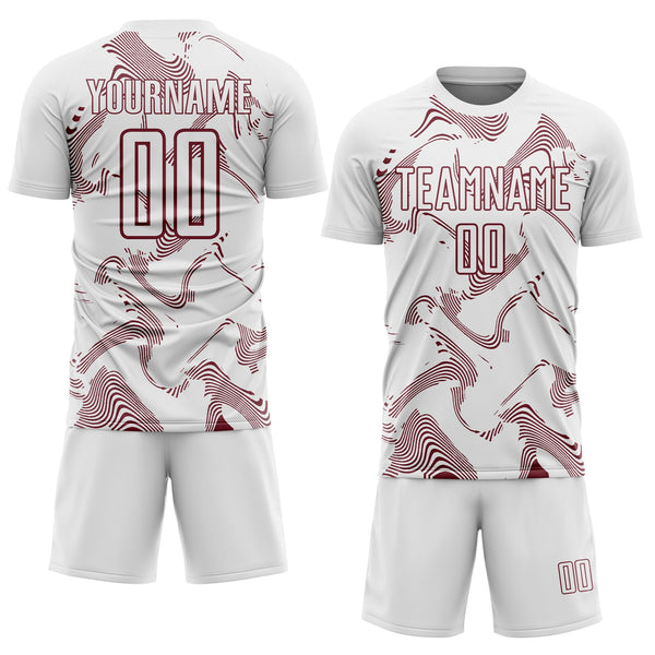 Custom White Burgundy Curve Lines Sports Sublimation Soccer Uniform Jersey alternate
