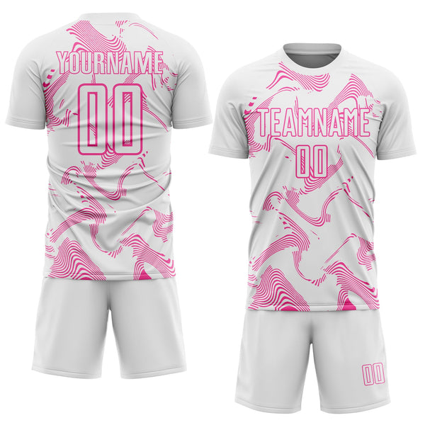 Custom White Pink Curve Lines Sports Sublimation Soccer Uniform Jersey alternate