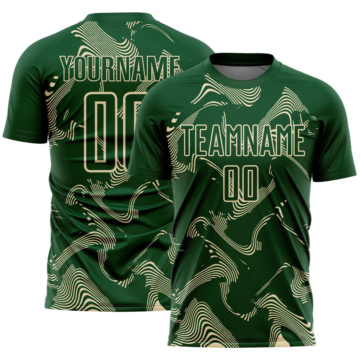 Custom Green Cream Curve Lines Sports Sublimation Soccer Uniform Jersey