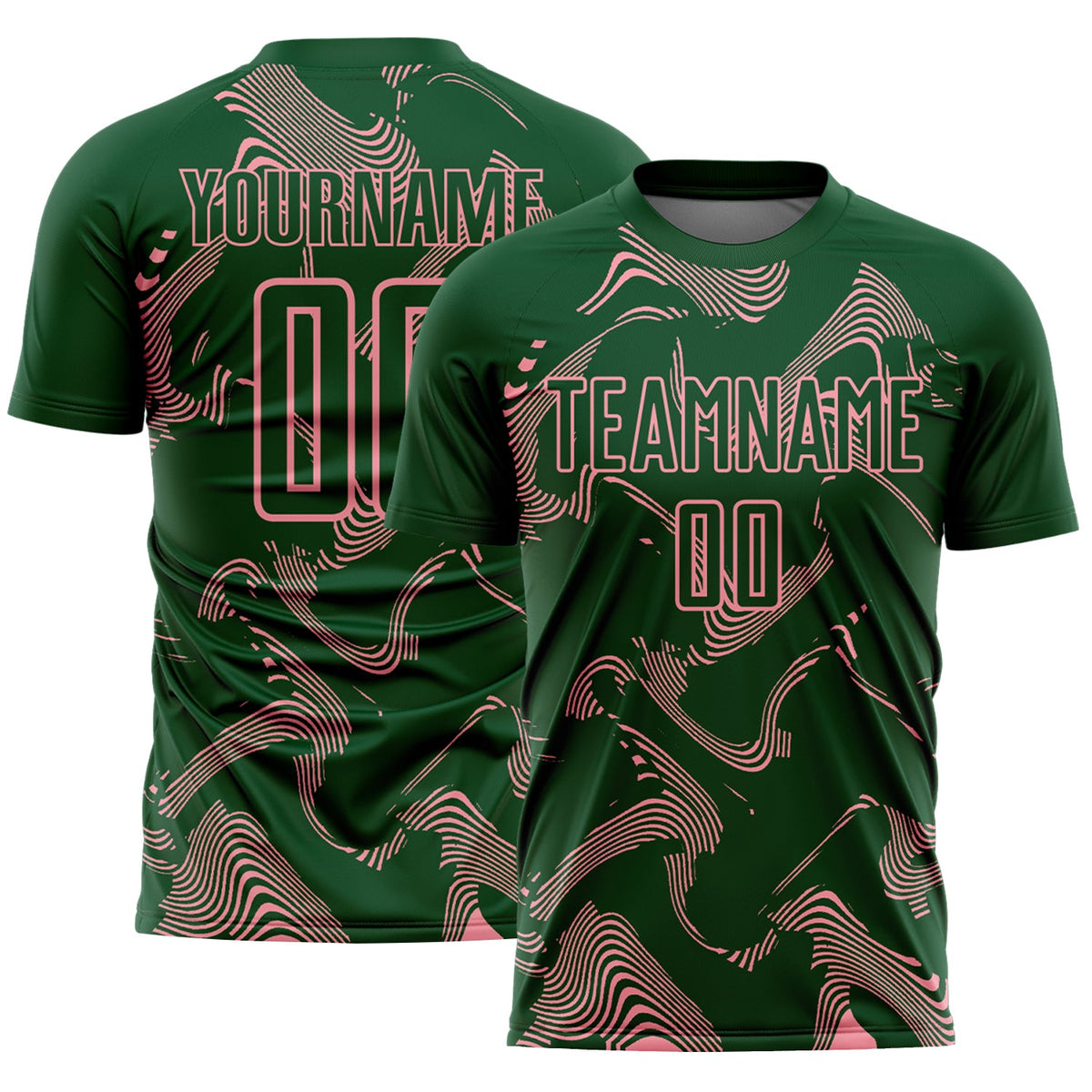 Custom Green Medium Pink Curve Lines Sports Sublimation Soccer Uniform Jersey