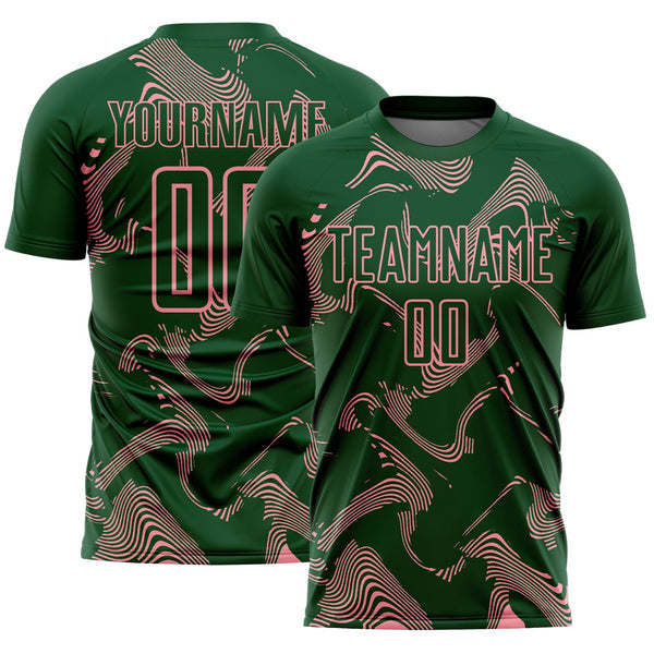 Custom Green Medium Pink Curve Lines Sports Sublimation Soccer Uniform Jersey
