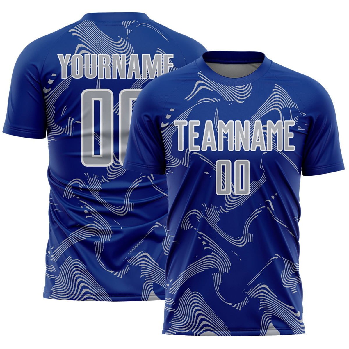 Custom Royal Gray-White Curve Lines Sports Sublimation Soccer Uniform Jersey
