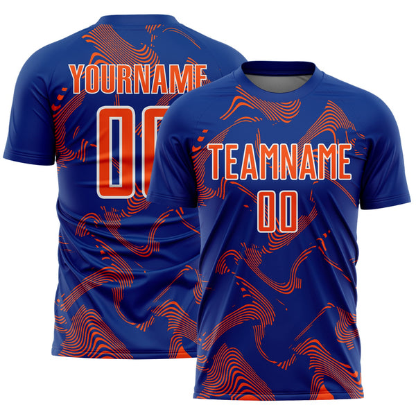 Custom Royal Orange-White Curve Lines Sports Sublimation Soccer Uniform Jersey
