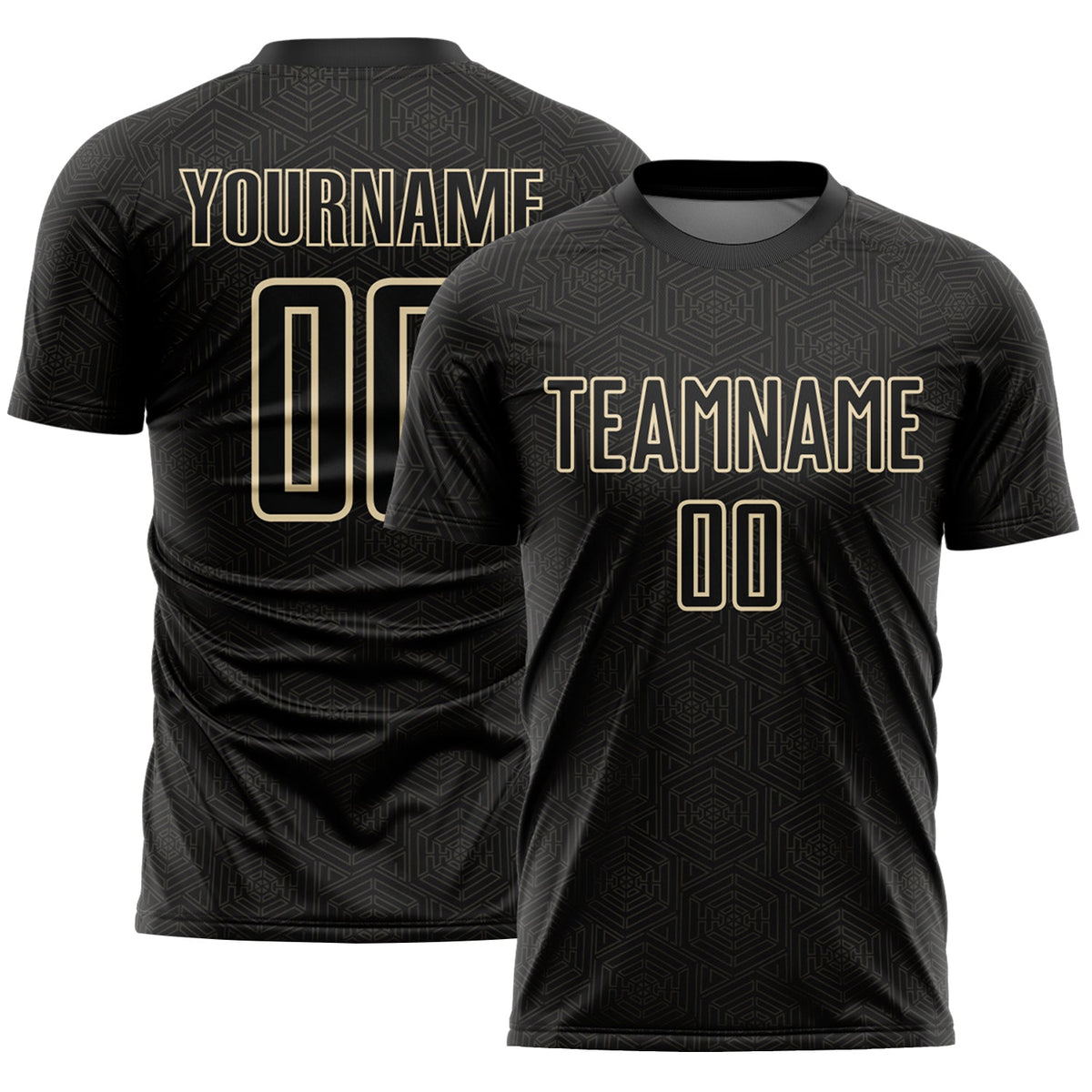 Custom Black Cream Geometric Shape Sports Sublimation Soccer Uniform Jersey