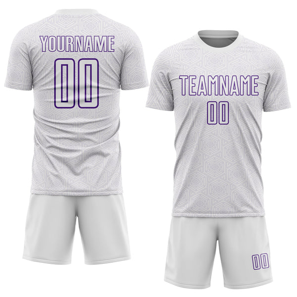 Custom White Purple Geometric Shape Sports Sublimation Soccer Uniform Jersey alternate