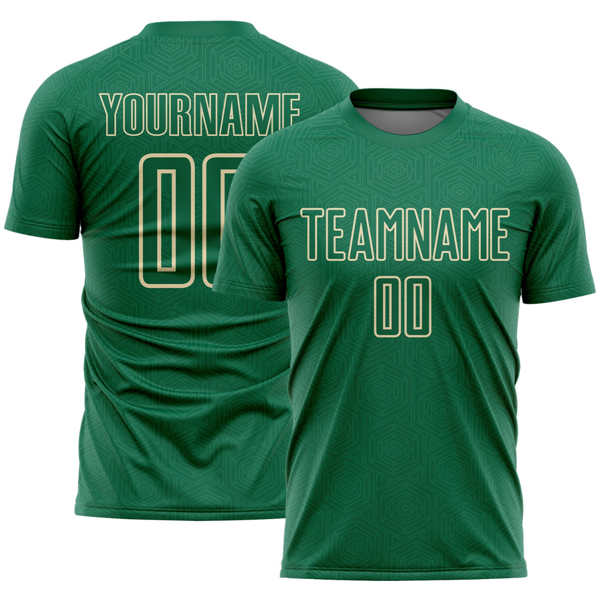 Custom Kelly Green Cream Geometric Shape Sports Sublimation Soccer Uniform Jersey