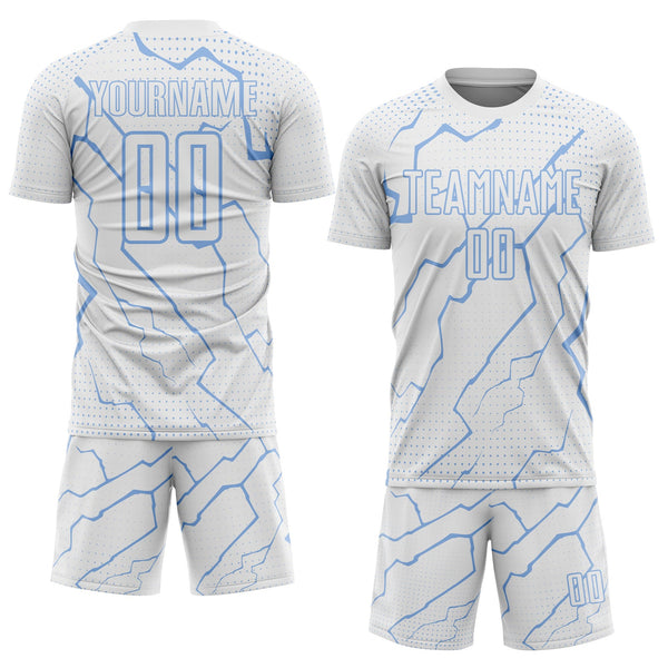 Custom White Light Blue Lightning Sports Sublimation Soccer Uniform Jersey alternate