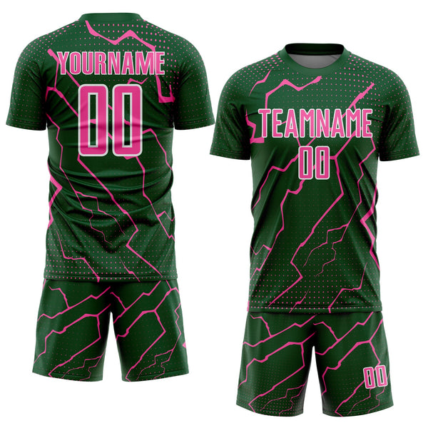 Custom Green Pink-White Lightning Sports Sublimation Soccer Uniform Jersey alternate