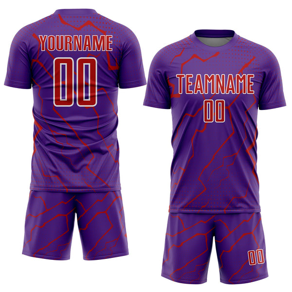 Custom Purple Red-White Lightning Sports Sublimation Soccer Uniform Jersey alternate