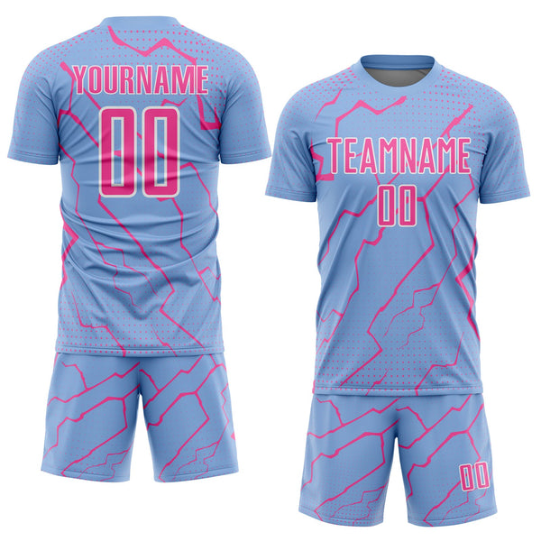 Custom Light Blue Pink-White Lightning Sports Sublimation Soccer Uniform Jersey alternate