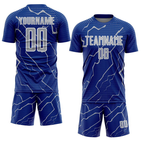 Custom Royal Gray-White Lightning Sports Sublimation Soccer Uniform Jersey alternate