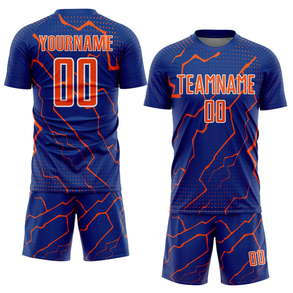 Custom Royal Orange-White Lightning Sports Sublimation Soccer Uniform Jersey alternate