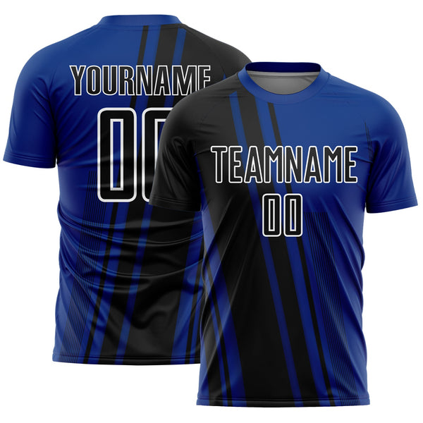 Custom Royal Black-White Lines Sports Sublimation Soccer Uniform Jersey