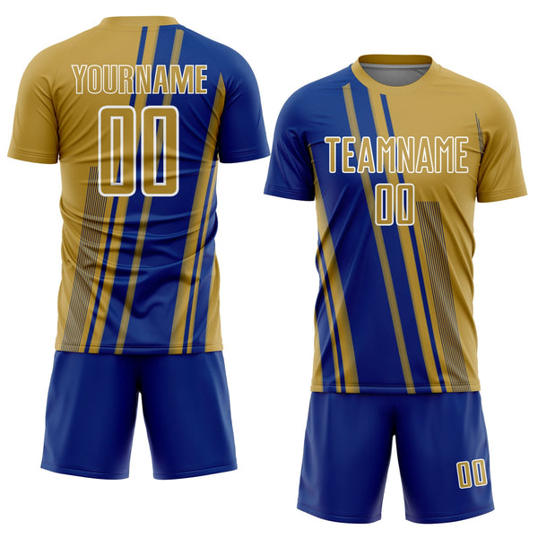 Custom Old Gold Royal-White Lines Sports Sublimation Soccer Uniform Jersey alternate