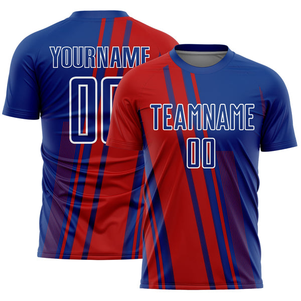 Custom Royal Red-White Lines Sports Sublimation Soccer Uniform Jersey
