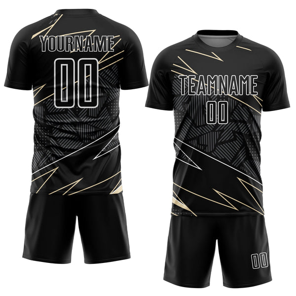 Custom Black Cream-White Lines Sports Sublimation Soccer Uniform Jersey alternate