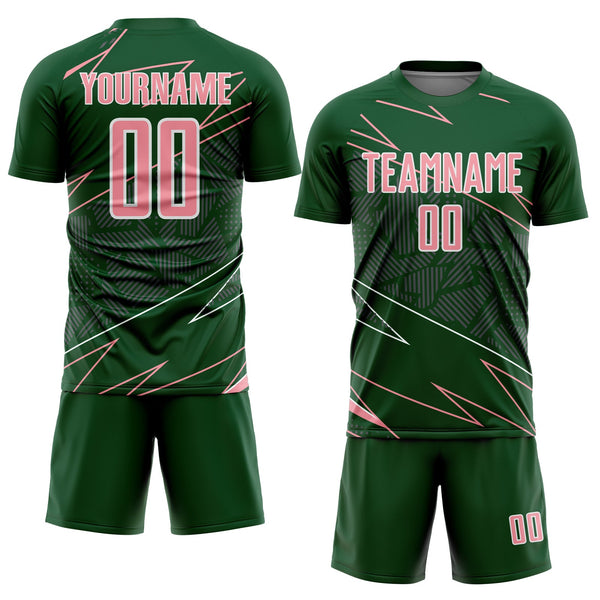 Custom Green Medium Pink-White Lines Sports Sublimation Soccer Uniform Jersey alternate