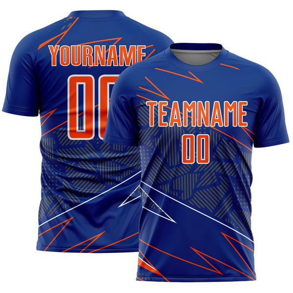 Custom Royal Orange-White Lines Sports Sublimation Soccer Uniform Jersey