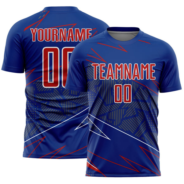 Custom Royal Red-White Lines Sports Sublimation Soccer Uniform Jersey