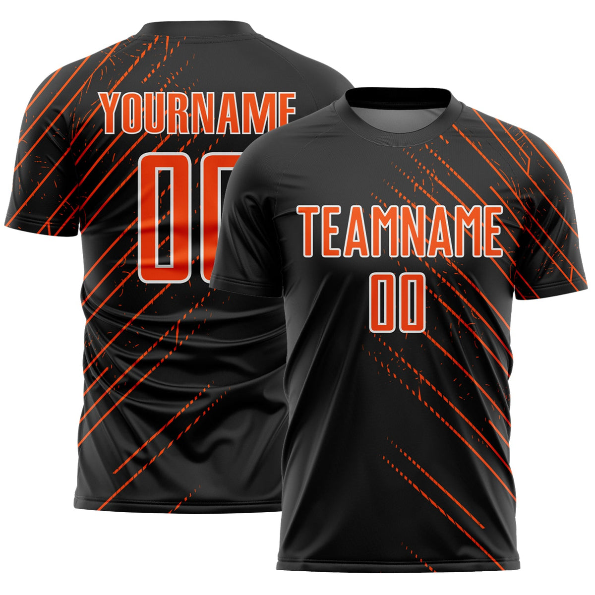 Custom Black Orange-White Lines Sports Sublimation Soccer Uniform Jersey