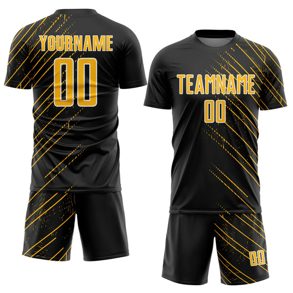 Custom Black Gold-White Lines Sports Sublimation Soccer Uniform Jersey alternate