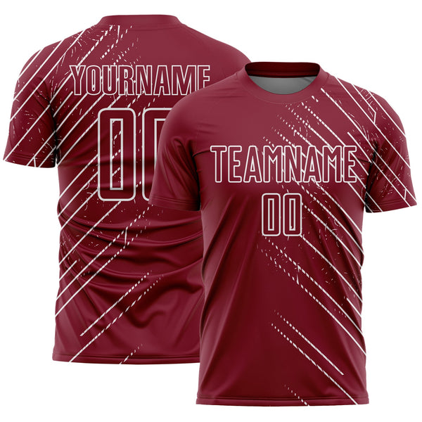 Custom Crimson White Lines Sports Sublimation Soccer Uniform Jersey