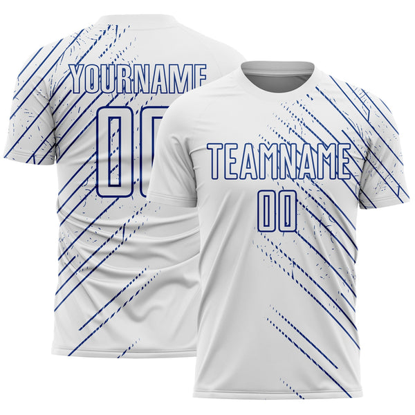 Custom White Royal Lines Sports Sublimation Soccer Uniform Jersey