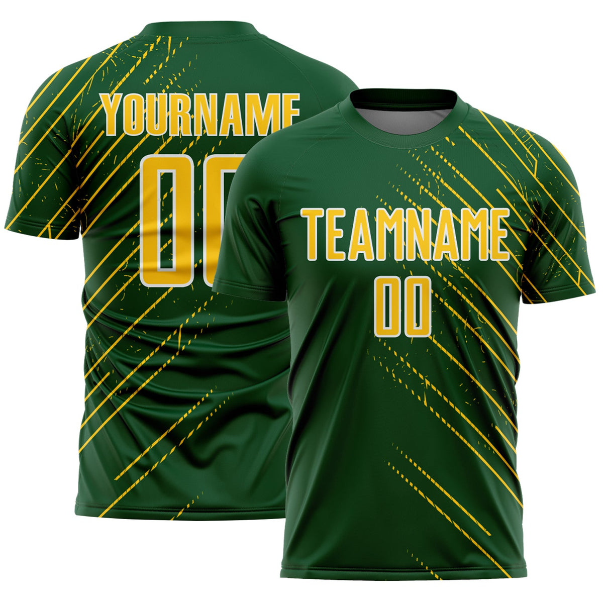 Custom Green Yellow-White Lines Sports Sublimation Soccer Uniform Jersey