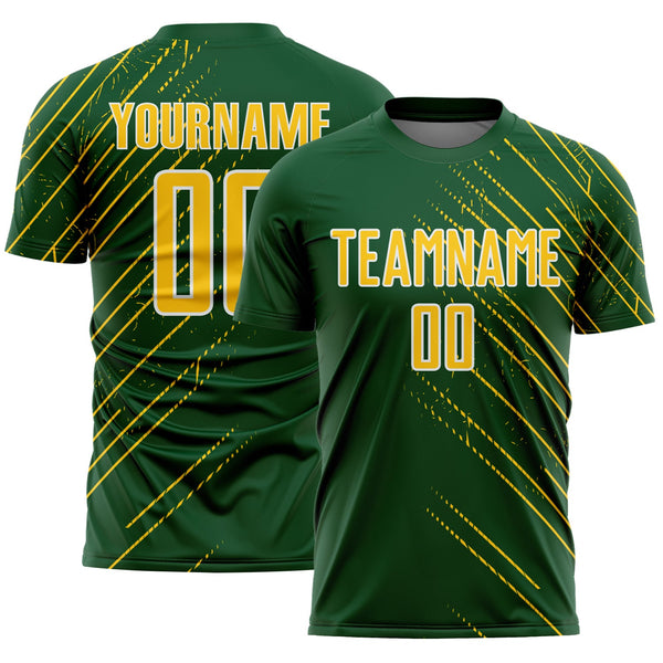 Custom Green Yellow-White Lines Sports Sublimation Soccer Uniform Jersey