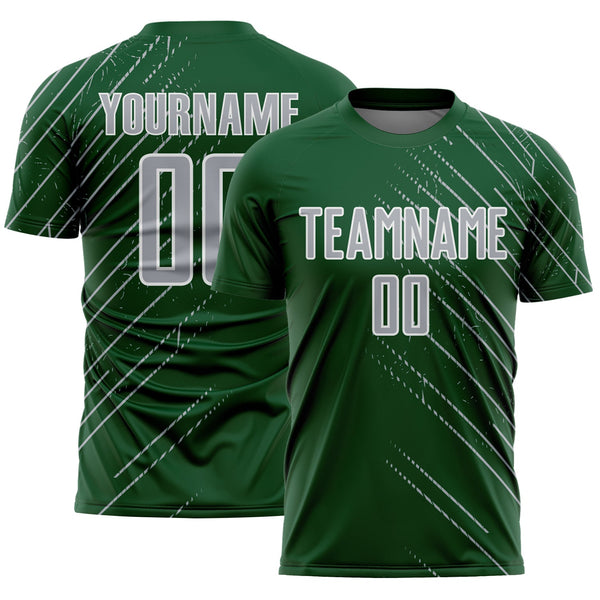 Custom Green Gray-White Lines Sports Sublimation Soccer Uniform Jersey