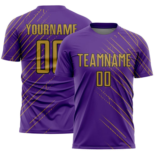 Custom Purple Old Gold-Black Lines Sports Sublimation Soccer Uniform Jersey