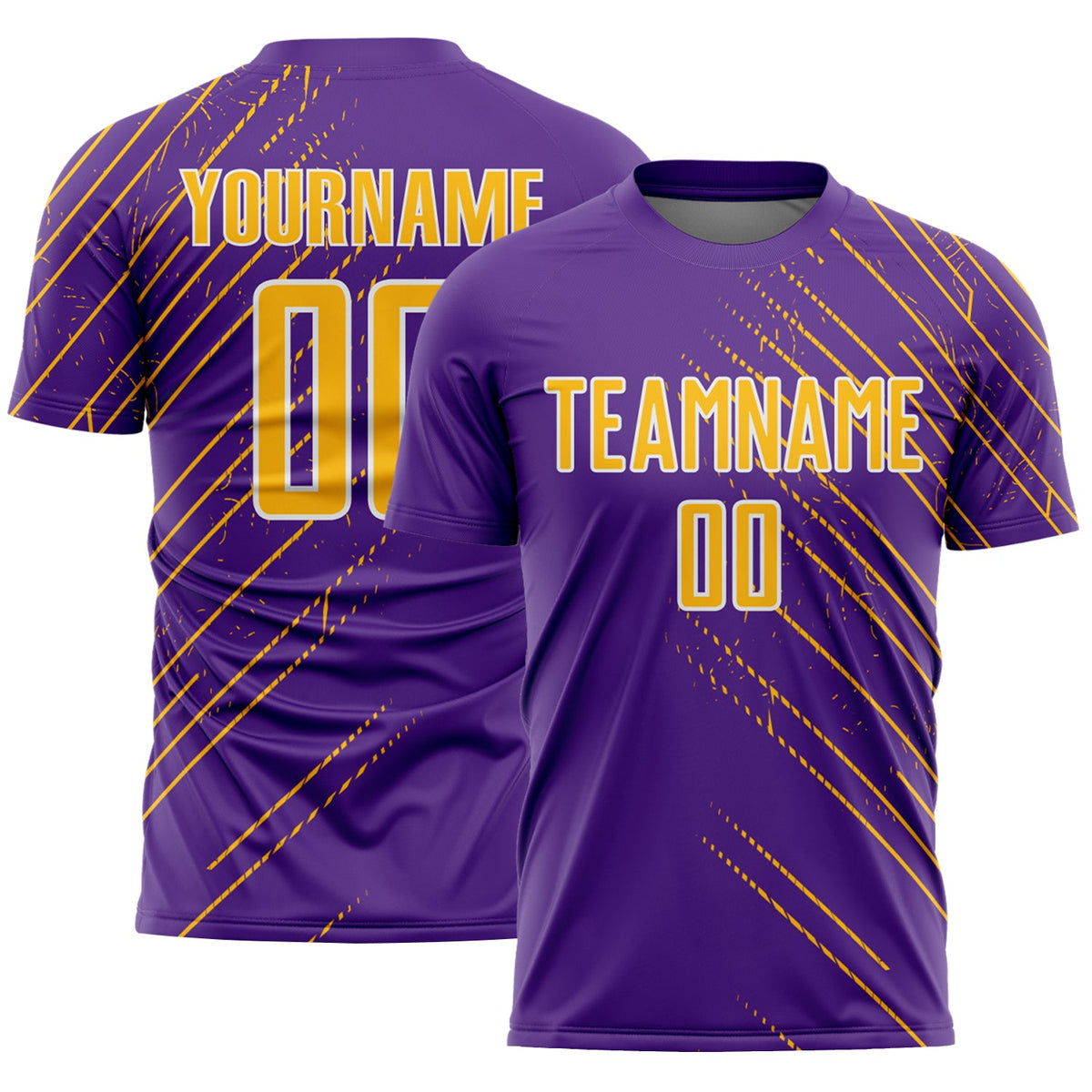 Custom Purple Gold-White Lines Sports Sublimation Soccer Uniform Jersey