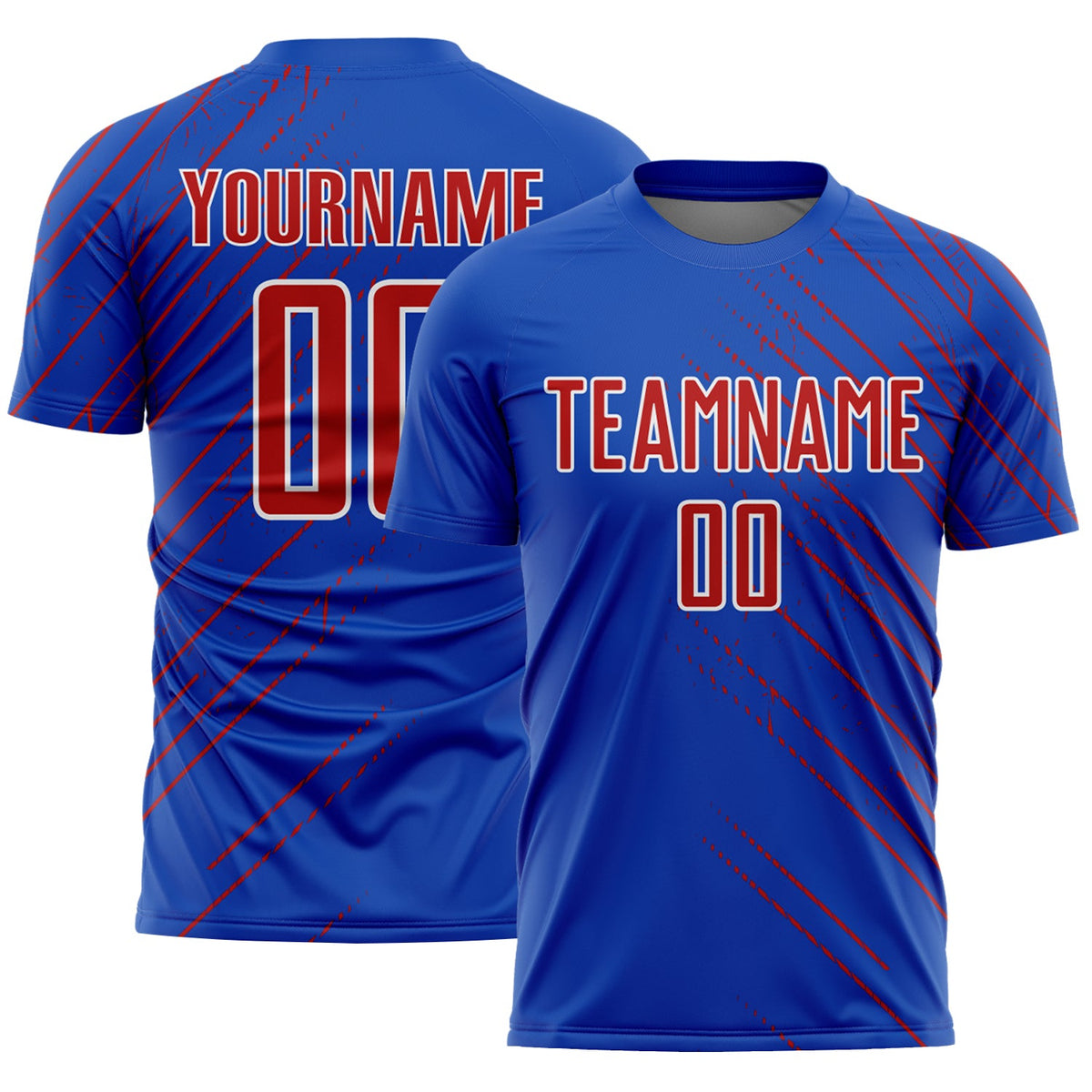 Custom Thunder Blue Red-White Lines Sports Sublimation Soccer Uniform Jersey