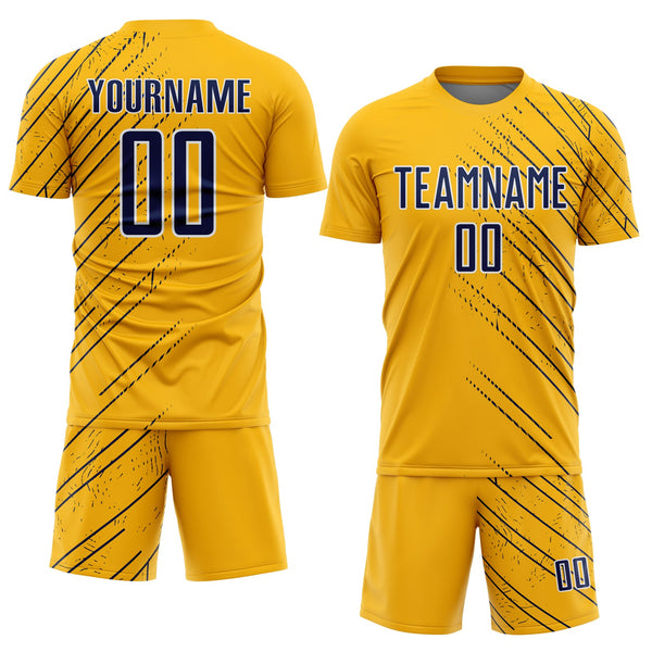 Custom Gold Navy-White Lines Sports Sublimation Soccer Uniform Jersey alternate