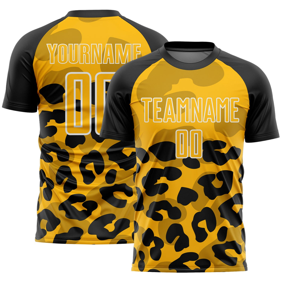 Custom Black Gold-White Animal Leopard Print Sports Sublimation Soccer Uniform Jersey