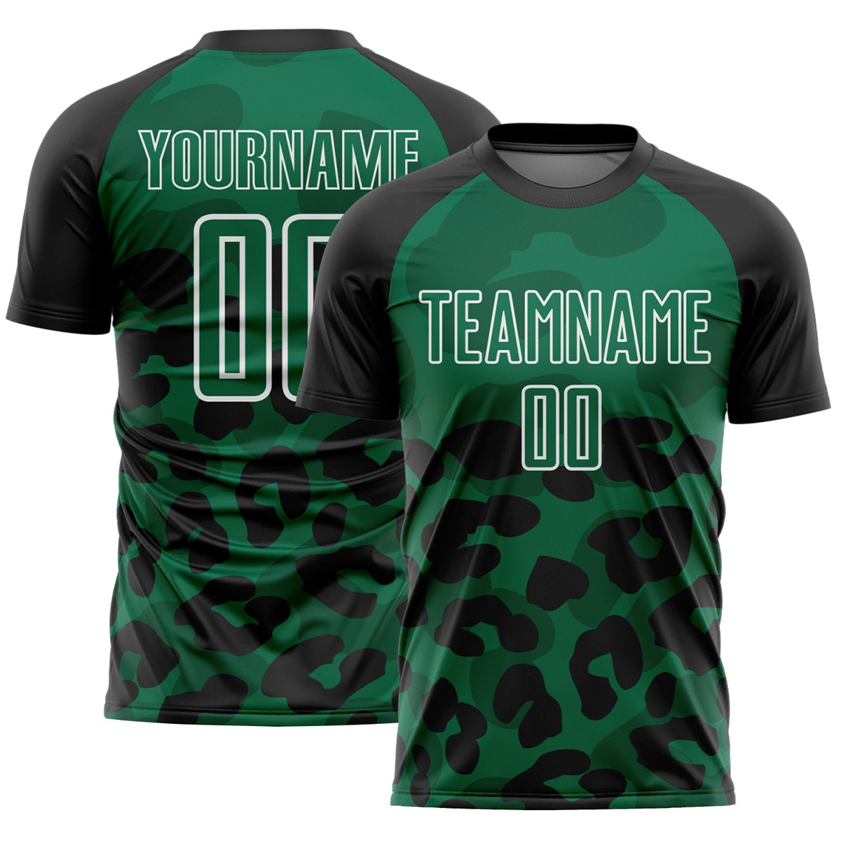 Custom Black Kelly Green-White Animal Leopard Print Sports Sublimation Soccer Uniform Jersey