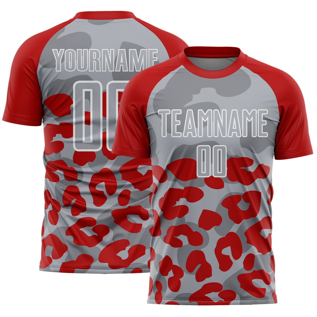 Custom Red Gray-White Animal Leopard Print Sports Sublimation Soccer Uniform Jersey