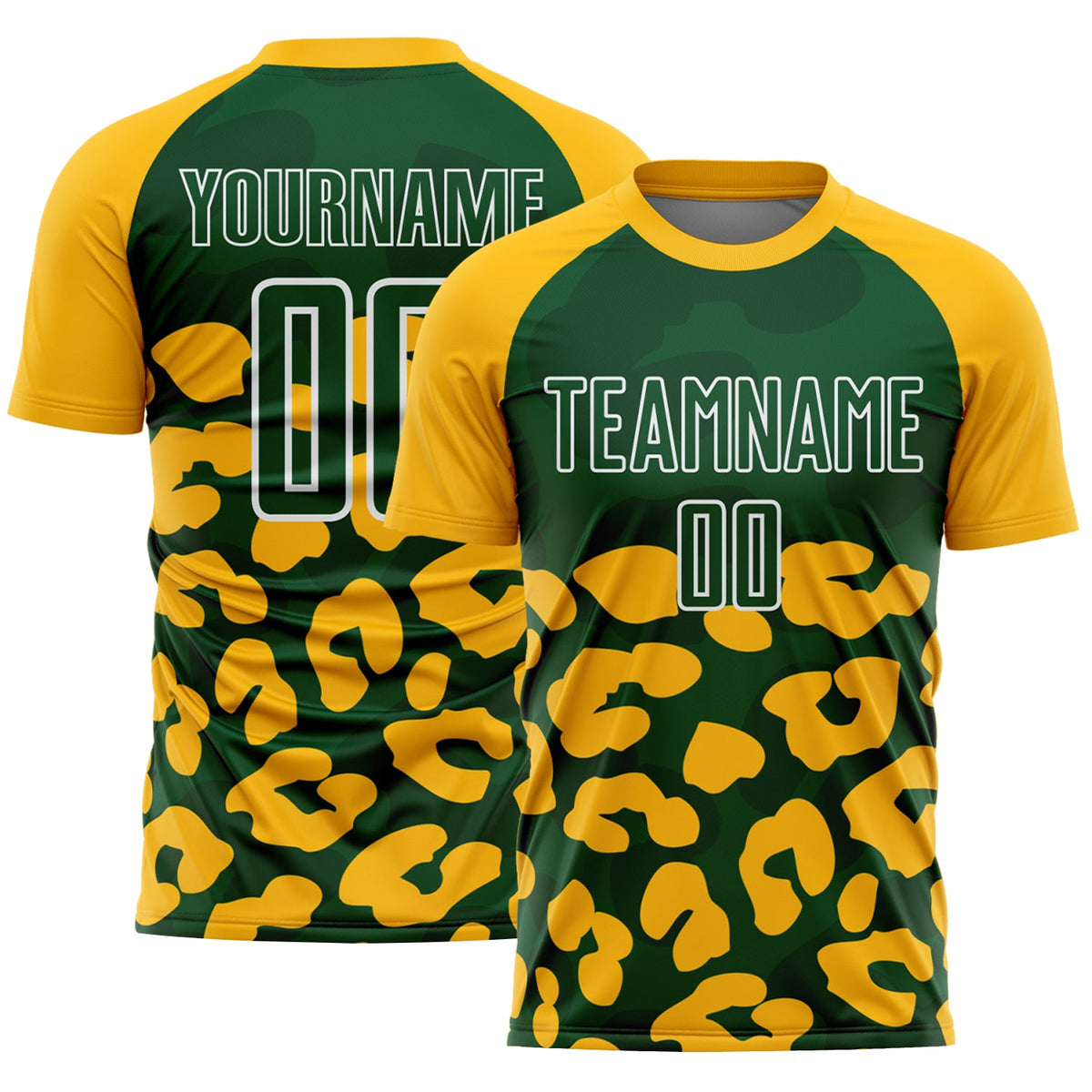 Custom Gold Green-White Animal Leopard Print Sports Sublimation Soccer Uniform Jersey