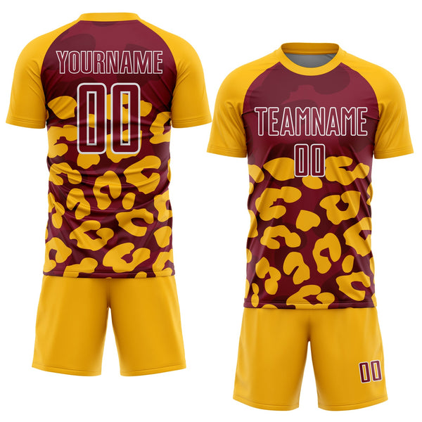 Custom Gold Crimson-White Animal Leopard Print Sports Sublimation Soccer Uniform Jersey alternate