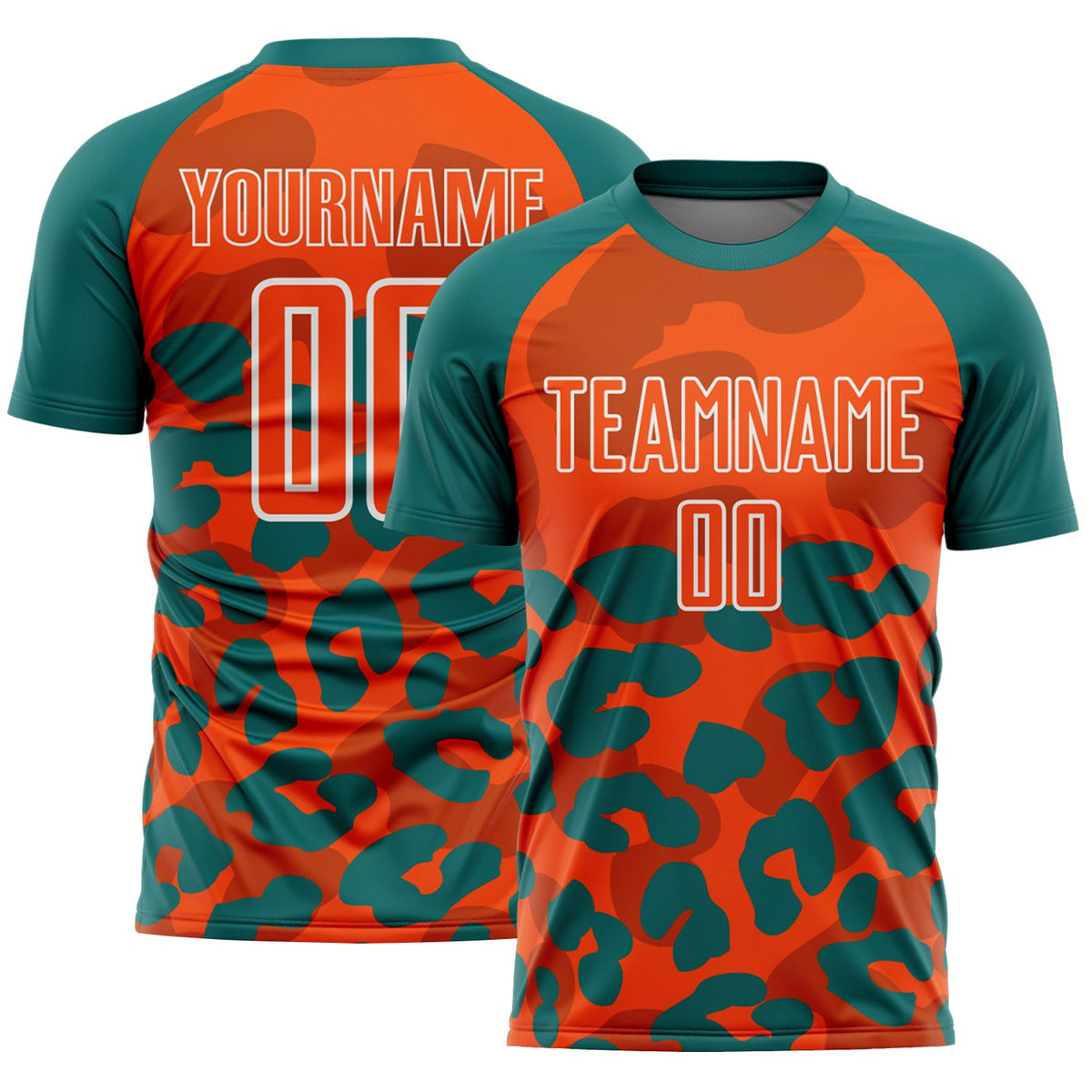 Custom Teal Orange-White Animal Leopard Print Sports Sublimation Soccer Uniform Jersey