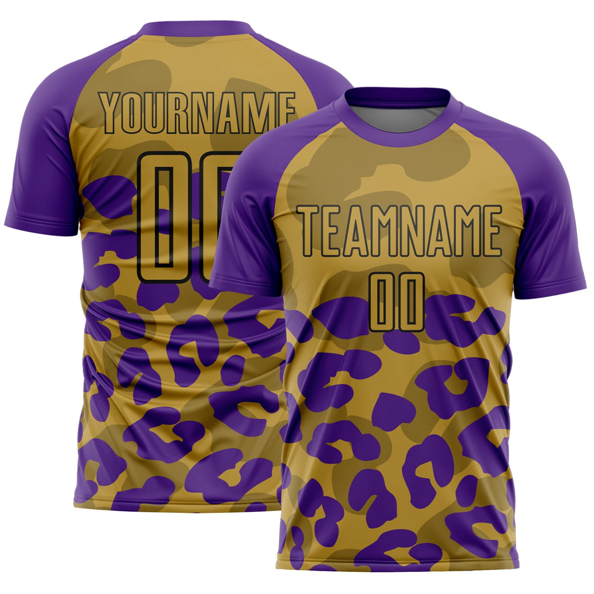 Custom Purple Old Gold-Black Animal Leopard Print Sports Sublimation Soccer Uniform Jersey