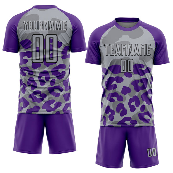 Custom Purple Gray-Black Animal Leopard Print Sports Sublimation Soccer Uniform Jersey alternate