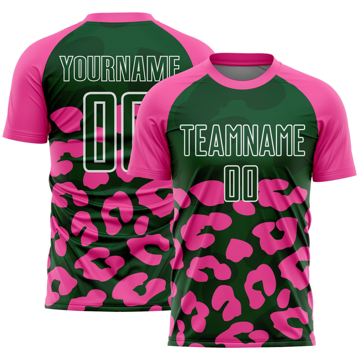 Custom Pink Green-White Animal Leopard Print Sports Sublimation Soccer Uniform Jersey