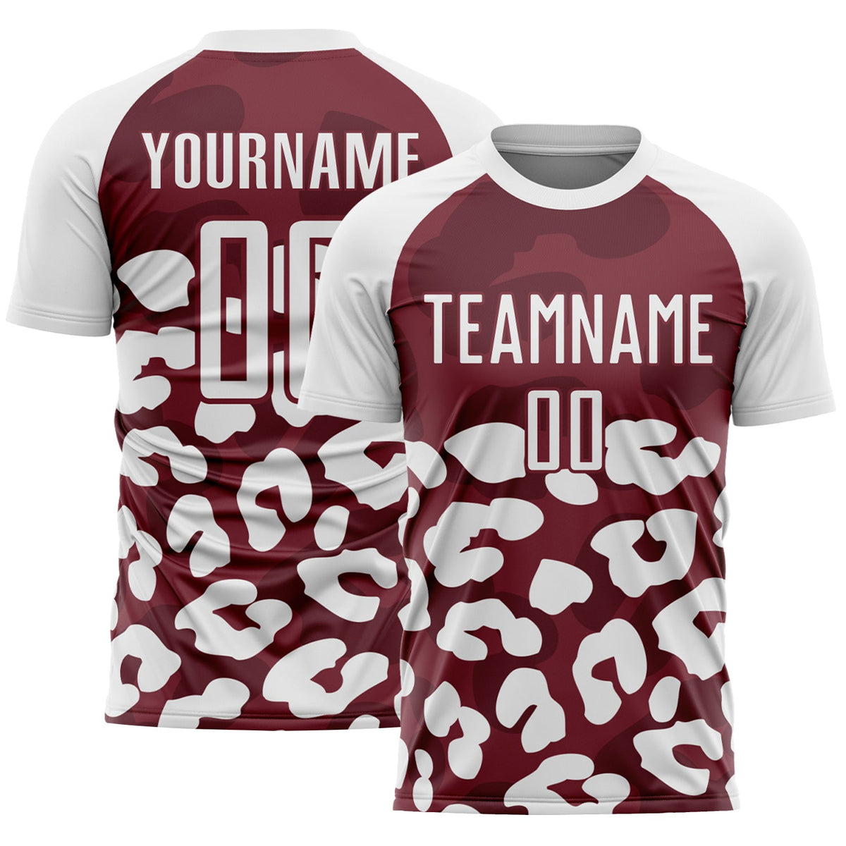 Custom White Burgundy Animal Leopard Print Sports Sublimation Soccer Uniform Jersey