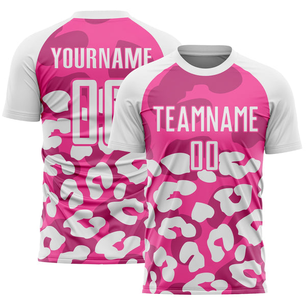 Custom White Pink Animal Leopard Print Sports Sublimation Soccer Uniform Jersey